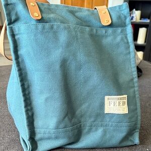 Blue Canvas Tote with Leather Straps